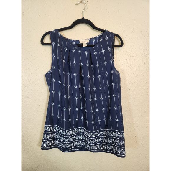 Loft Outlet Women's Navy Blue Geometric Plated Round Neck Sleeveless Blouse M - Picture 1 of 6